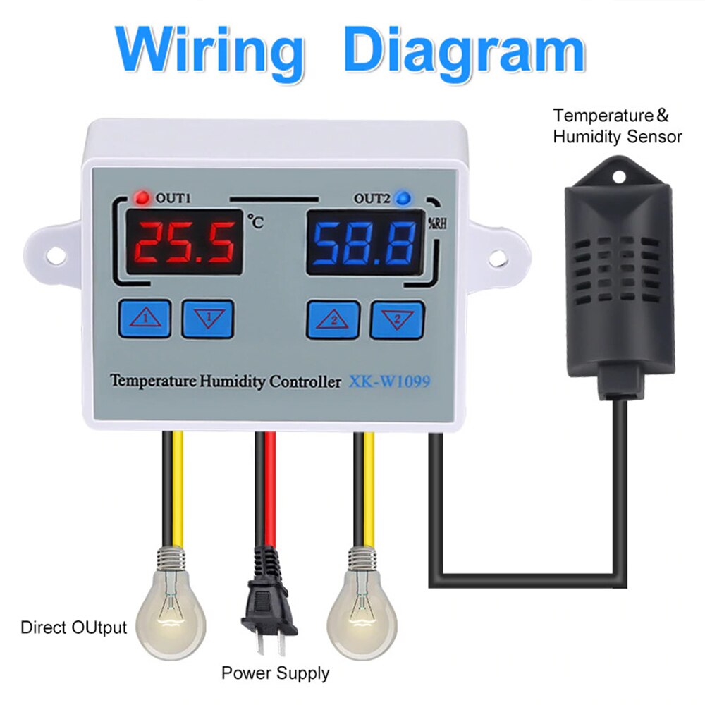 Dual Digital Temperature Humidity Controller Home Fridge Thermostat Humidistat Thermometer Hygrometer XK-W1099