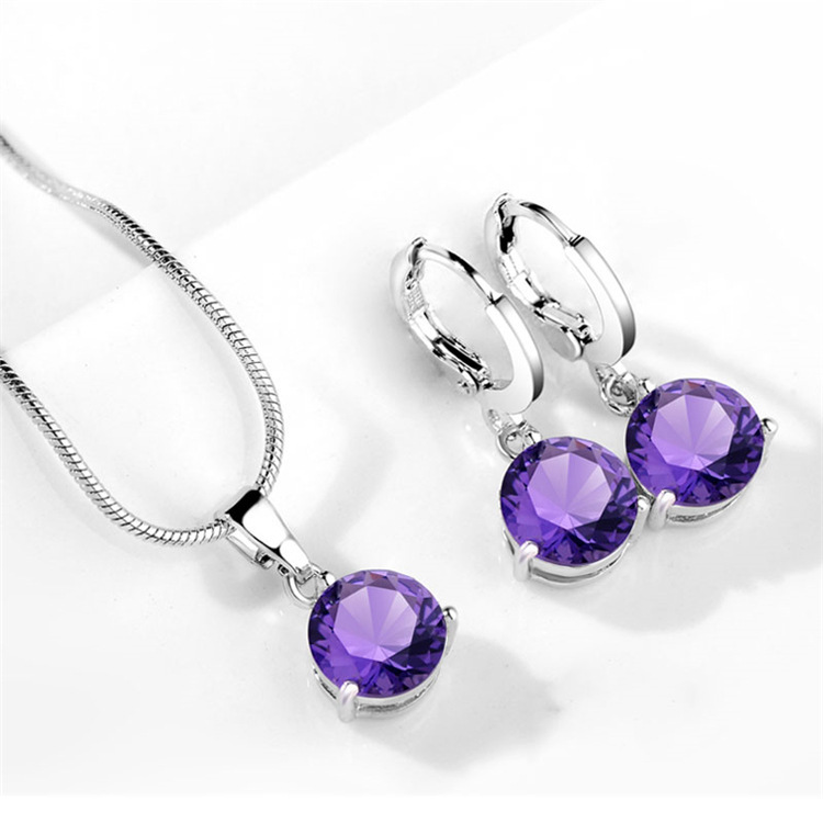 Conjunto de collar y pendientes con colgante de cristal para mujer y niña, joyería de compromiso de boda, aguja de plata 925: Color amarillo claro