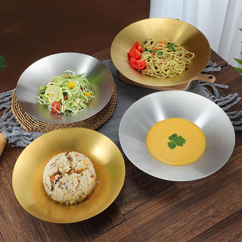 Stainless Steel Plate For Eating Stainless Steel Dish Round Dish Plate Cuisine Storage Plate Vegetable Mixed With Pasta Plate