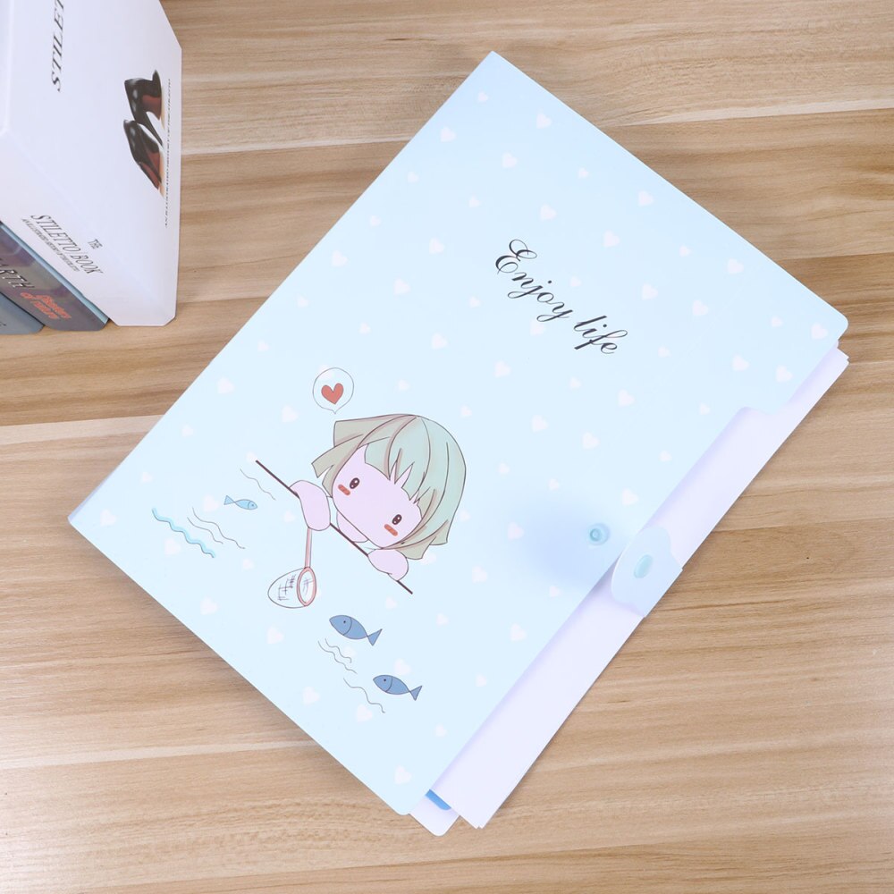 A4 Expanding File Folder Cartoon Document Holder Organ Package Storage Folder for Students Office Supplies (Green): Sky blue