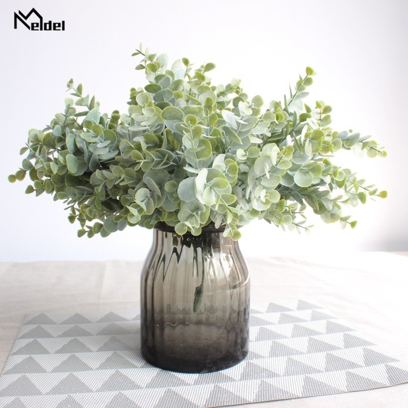 Meldel Diy Bruidsboeket Decoraties Kunstmatige Eucalyptus Bladeren 7 Vorken Handgemaakte Plant Bloemstuk Bruiloft Benodigdheden