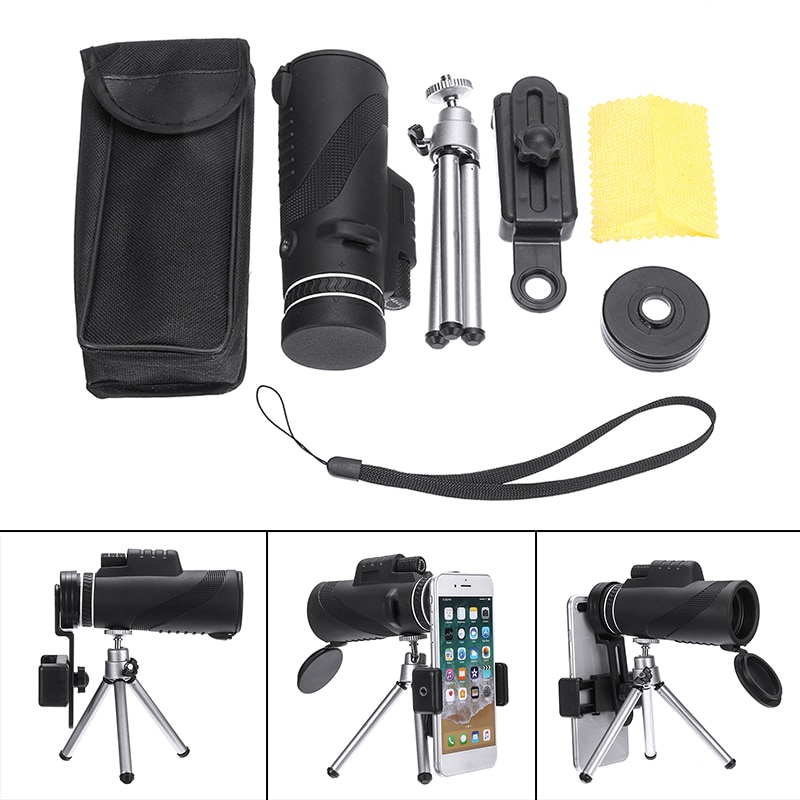 40x60 HD Zoom Night Mobile Phone Monocular Telescope with Mini Tripod Eyepiece Handheld Objective Lens with Phone Clip