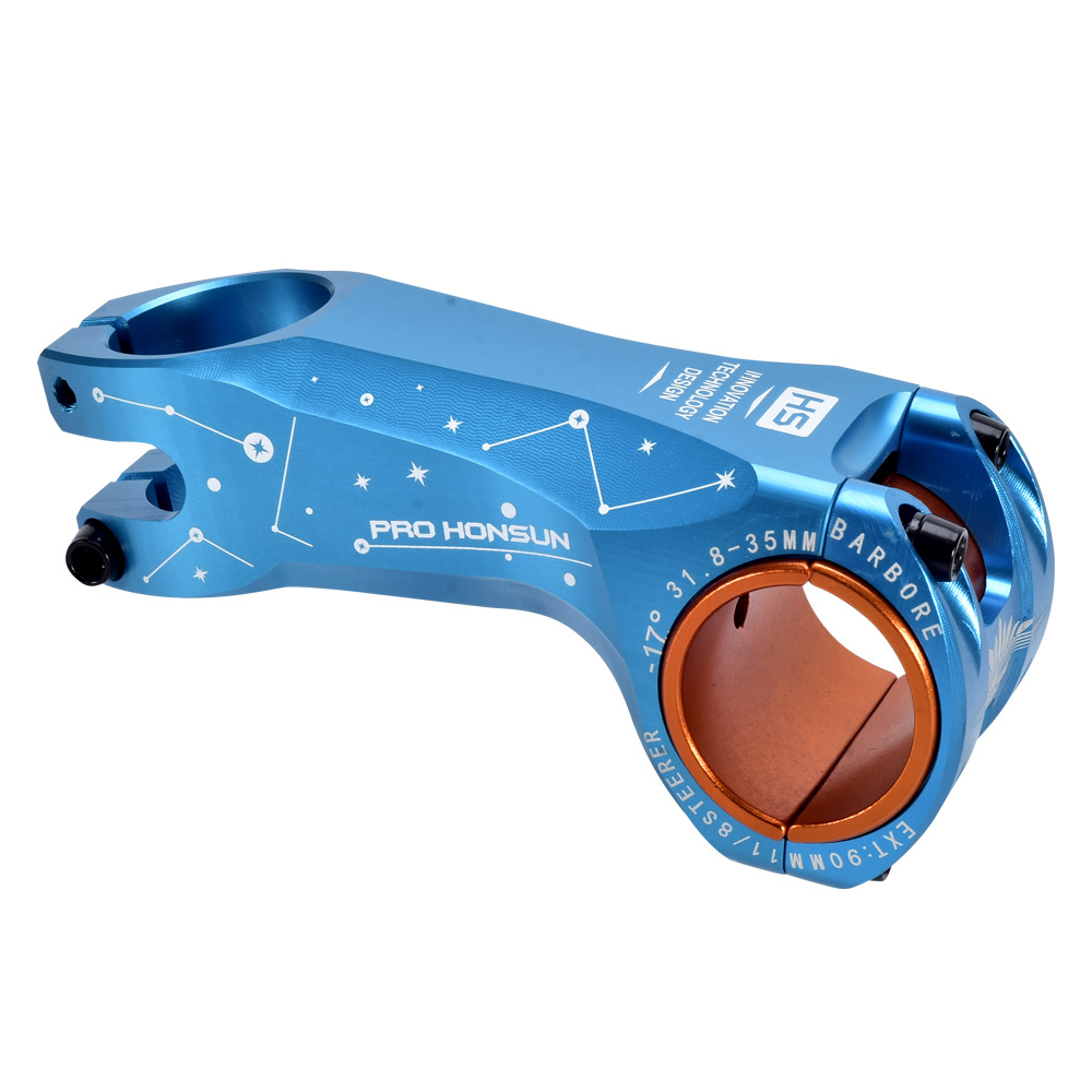 Bunte MTB Vorbau 90mm Aluminium XC Behälter DH Berg Rennrad Vorbau-17 Grad Gabelschaft Fahrrad 31.8/35mm Lenker Regenbogen Stengel: 90mm Blau