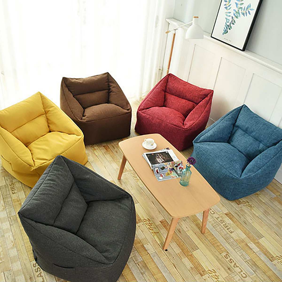 Lazy Sofa Cover Chairs No Padding Cotton Linen Waterproof Armrests Recliner Cover Bean Bag Poncho Sofa Tatami Living Room