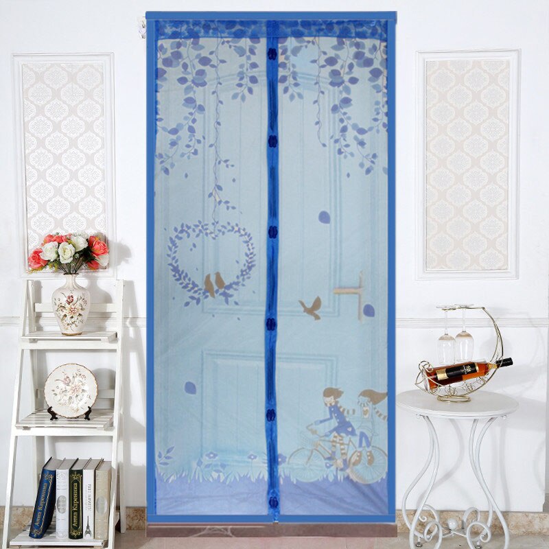 Rideaux anti-moustiques magnétiques d'été pour maison, 1 pièce, moustiquaire sur porte fenêtre, maille avec aimants, fermeture automatique, écrans anti-insectes: Blue Bicycle S