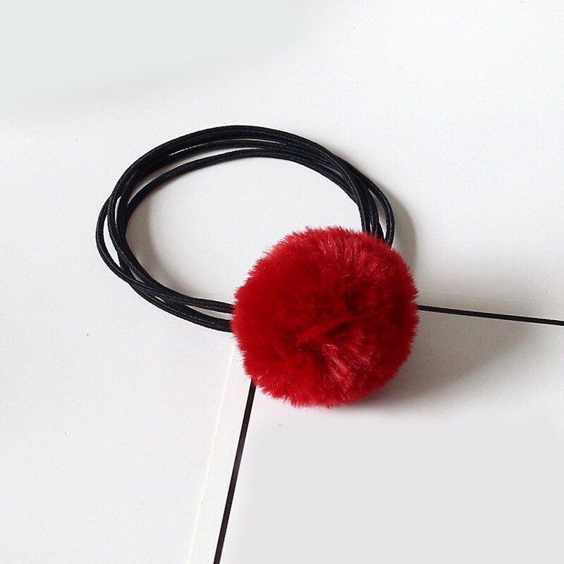 Babymeisjes schattige pompon elastiekjes haarbandjes bal roze scrunchie kinderen mooie nepbont rubberen band haaraccessoires: Wijnrood