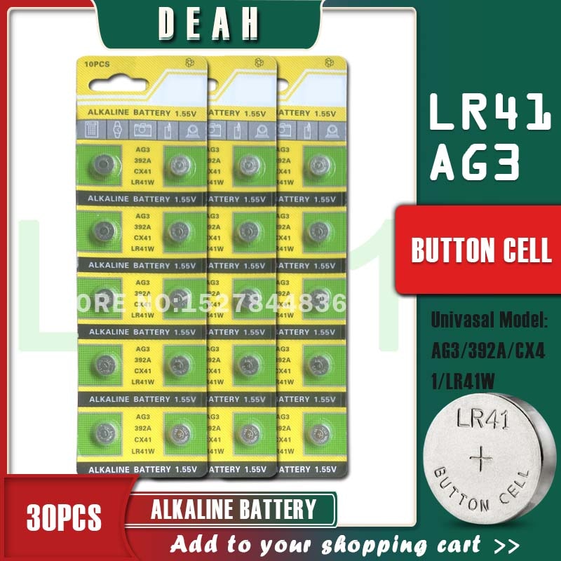Deah 30Pcs 1.55V AG3 LR41 Alkaline Cell Coin Batterij SR41 392 192 Ag 3 L736 384 SR41SW CX41 knop Batterijen Voor Horloges Speelgoed Led
