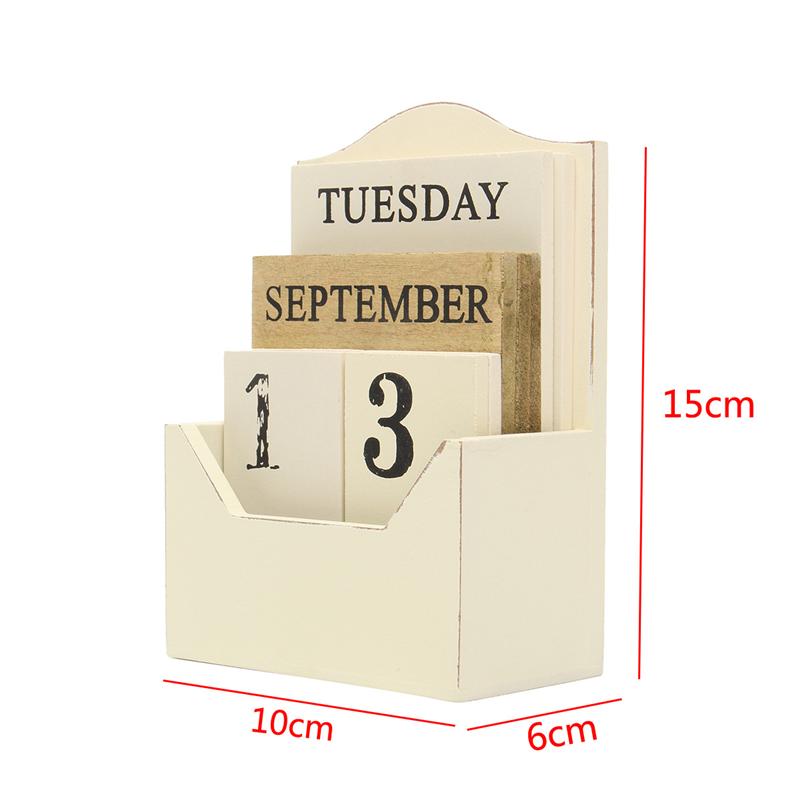Calendrier de bureau en bois rétro Vintage, bloc de bois, perpétuel, , décor de bureau à domicile, bricolage blanc