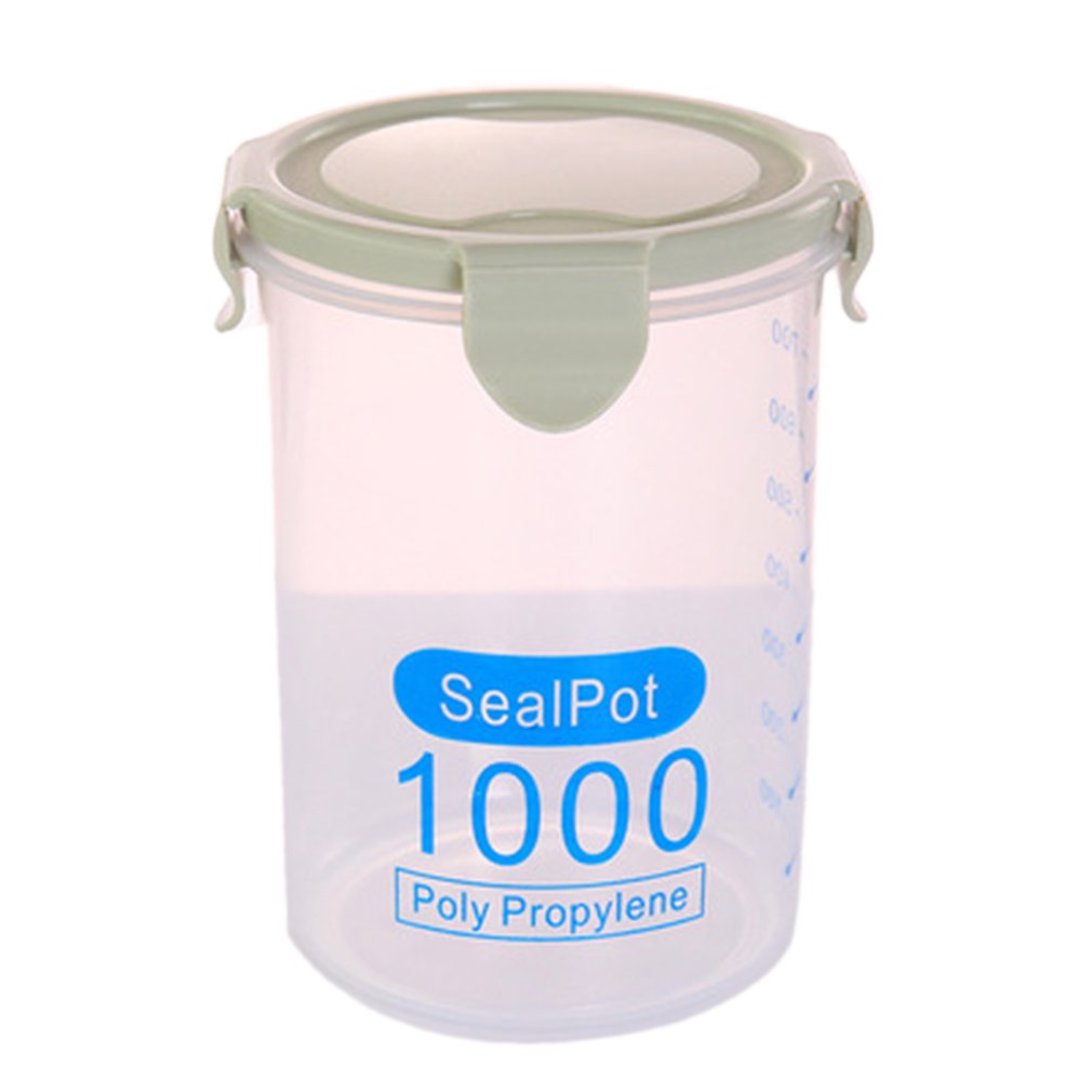 Multi-functional Clear Plastic Sealed Cans Storage Tank Kitchen Dry Food Containers Home Food Grain Storage Jar: Green-L
