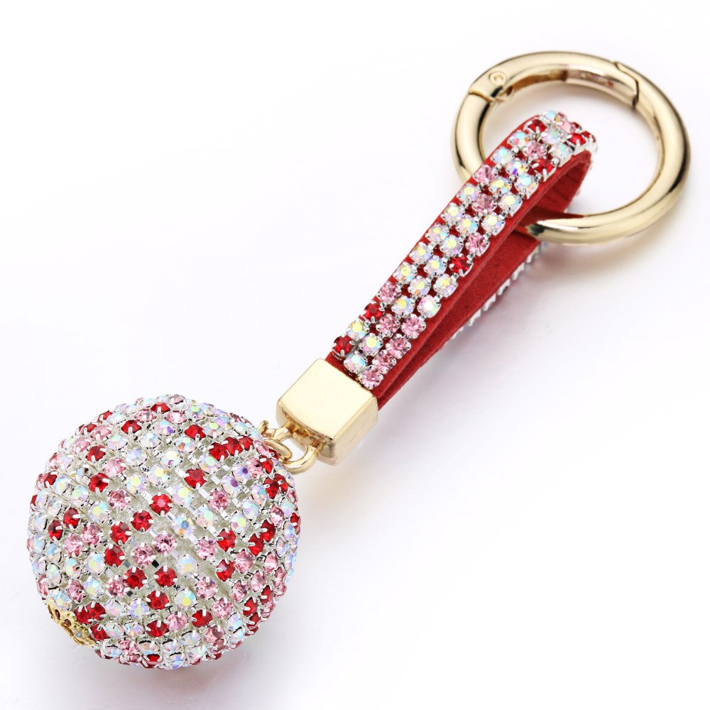 Volle Ball Kristall Keychain Strass Lederband Handtasche Geldbörse Tasche Anhänger Charme Schlüsselring Für Auto Schlüssel Kette K399