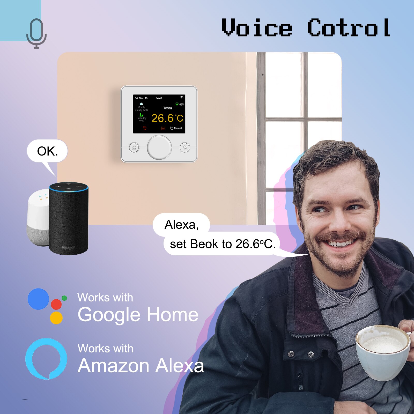 Beok Tuya termostato intelligente regolatore di temperatura Wifi per riscaldamento caldaia acqua/gas schermo colorato funziona con Alexa Google casa