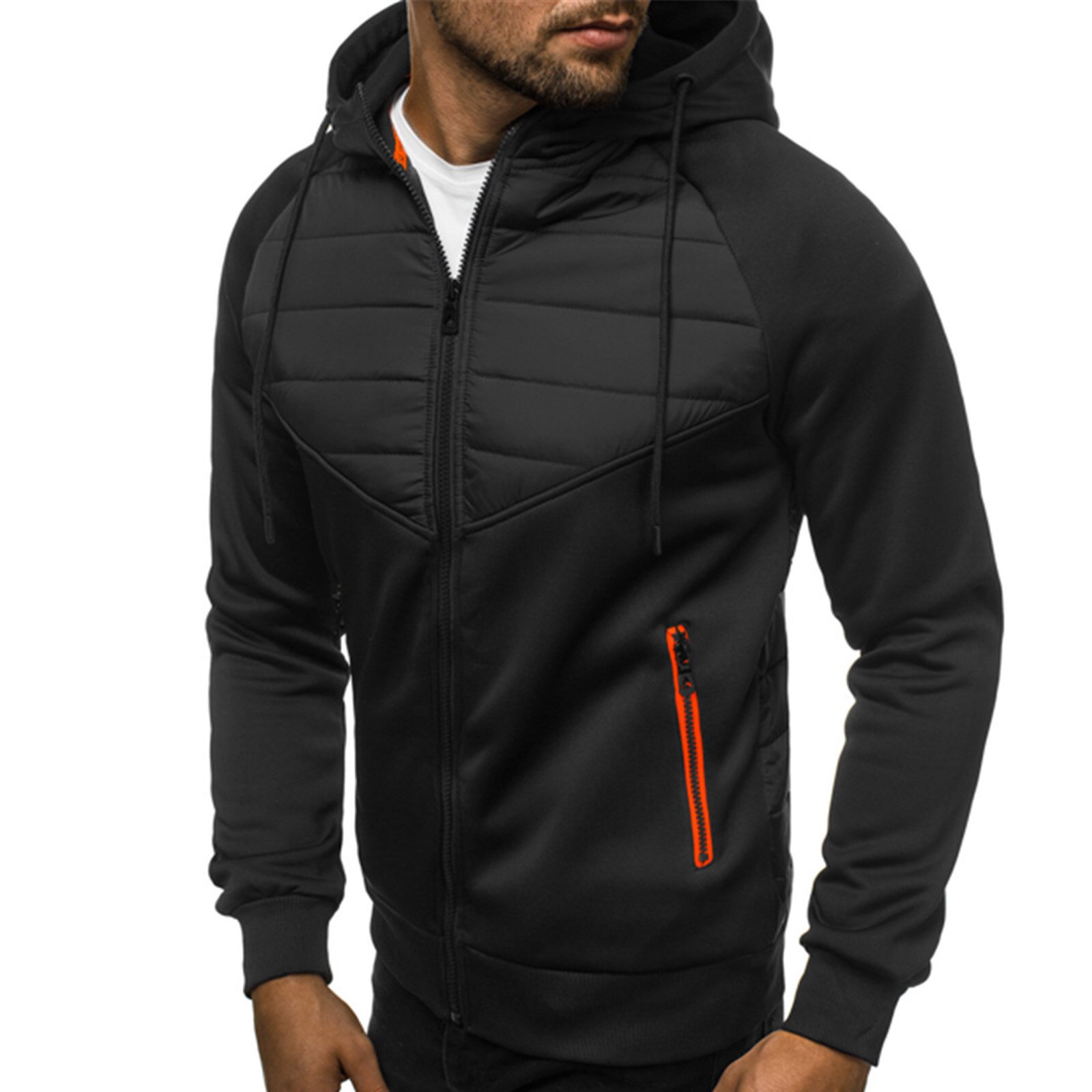 Men Autumn Hoodie, Splicing Hooded Long Sleeve Zip-Up Sport Jacket with Pockets for Boys, 3 Colors