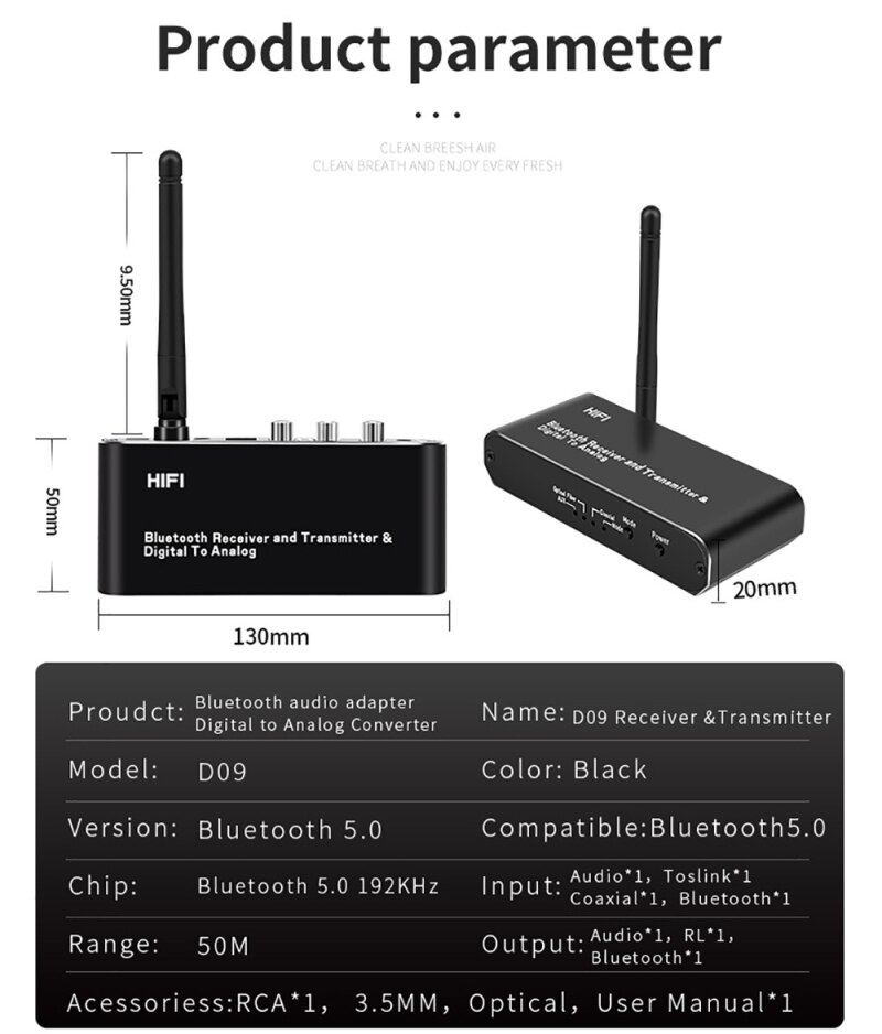Wireless Audio Adapter Digital Receiver to Analog Audio Converter Bluetooth Transmitter 3.5mm RCA Optical Jack Adapter
