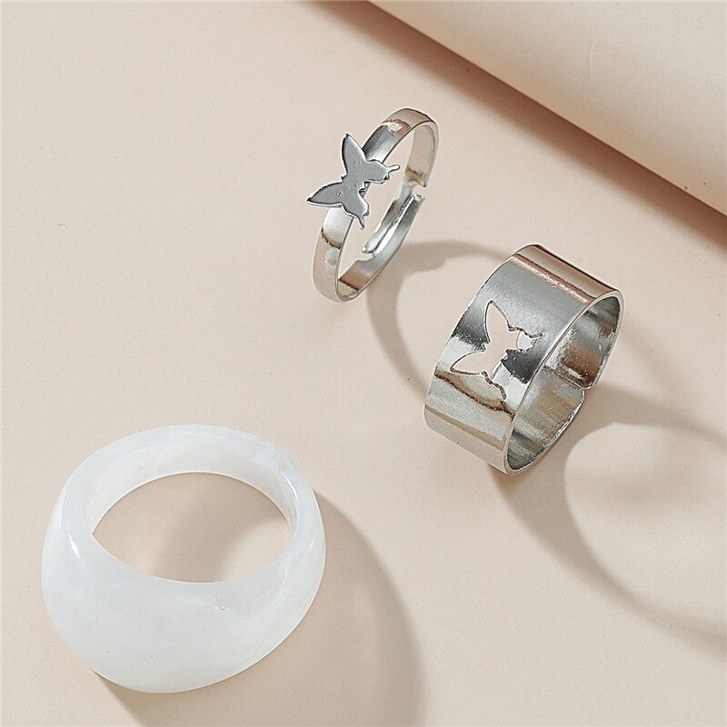 Hiphop Felsen Kupfer Hohl Butterflys Punk Ringe Öffnen Index Finger Zubehör Gold Farbe gemeinsam Ring Für Frauen Paar Schmuck: Weiß K setzt