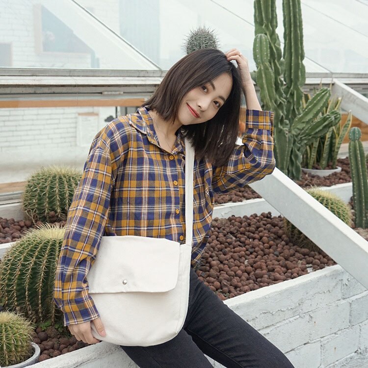 Sac en tissu de coton Simple pour femmes, fourre-tout décontracté, sacs d'école, sacoches pliables à fermeture éclair souple: Beige