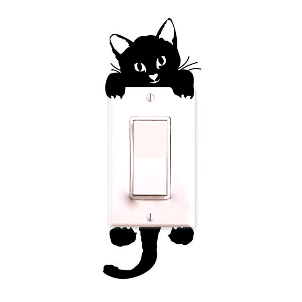 Adhesivos de gato para pared de color negro, pegatinas de gatito gracioso y mono interruptor, para decoración del hogar, sala de estar, dormitorio y baño