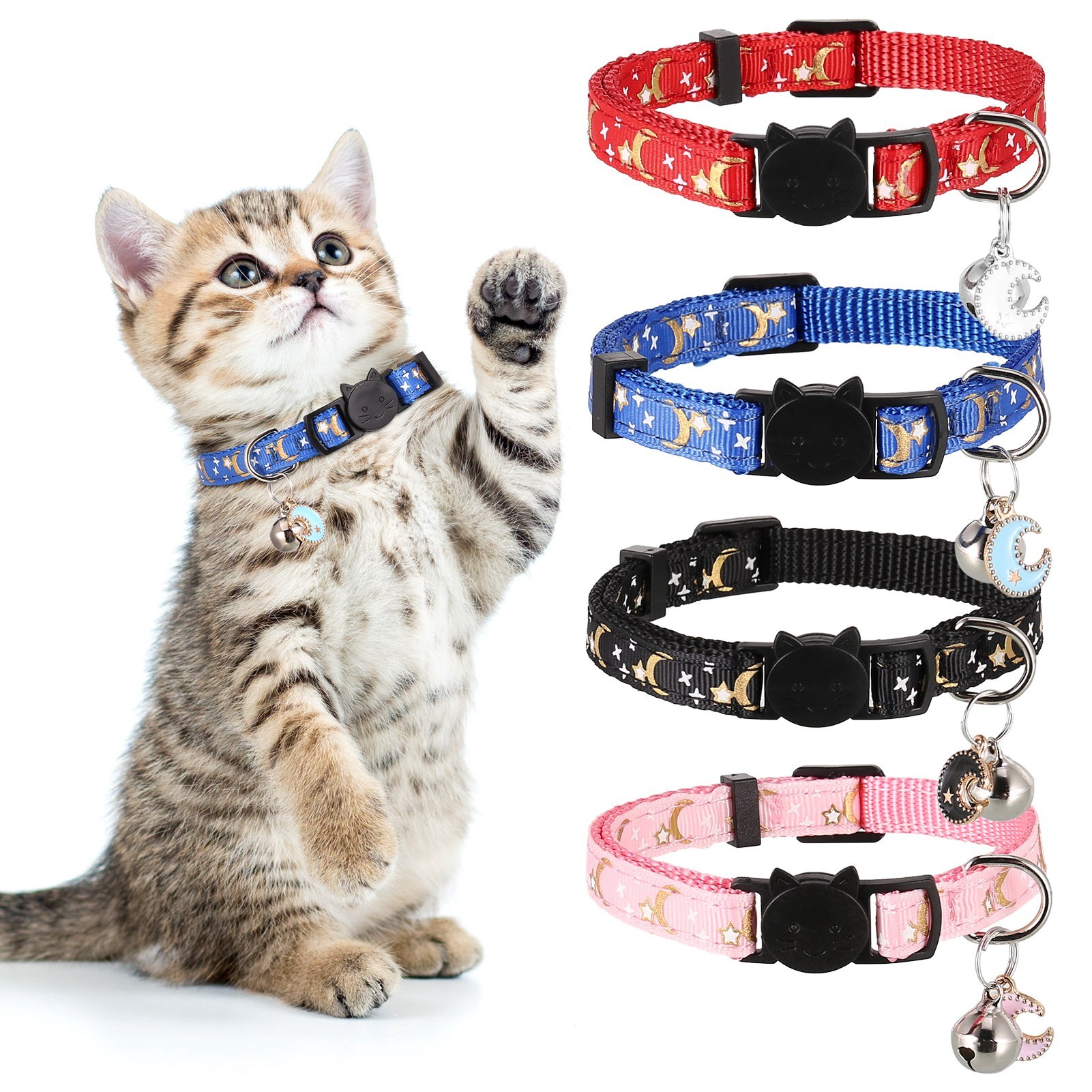 Kimi Leuke Kat Halsband Voor Katten Sterren En Maan Gedrukt Met Hanger Verstelbare Kat Ketting Voor Puppy Kleine Honden Kat accessoires