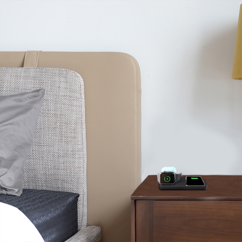 3 in- in-1- ladestation für handy, uhr und airpods, silikon-ladedock, magsaf-ständer (kabel/adapter nicht enthalten), schwarz
