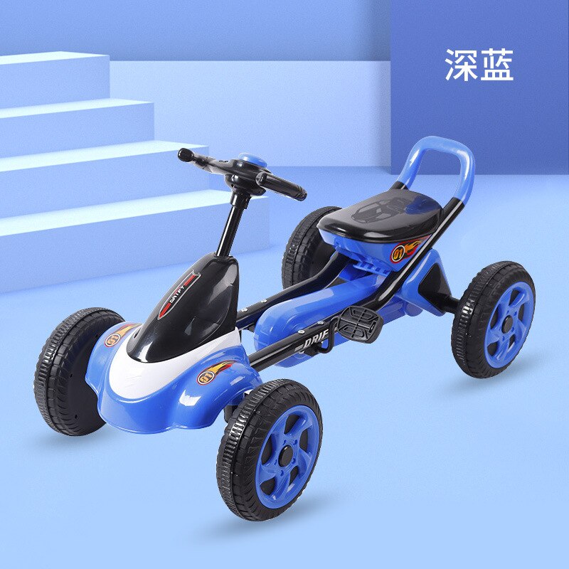 Los niños de cuatro rueda de Go-Kart bebé Pedal bicicleta de ejercicio los niños pueden sentarse cuatro ruedas playa bicicleta Pedal de bicicleta: E02 dark blue