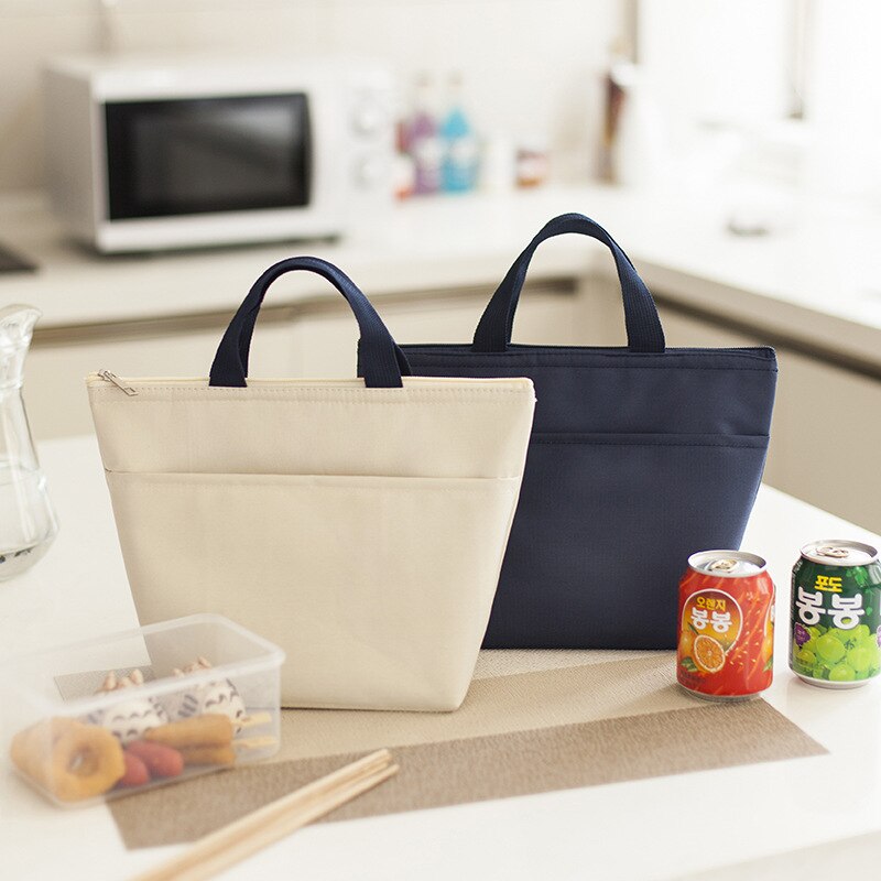 Hjemmekøkken oxford madpakke i stof vandtæt ensfarvet taske køletaske bento picnicpose madpakkepose