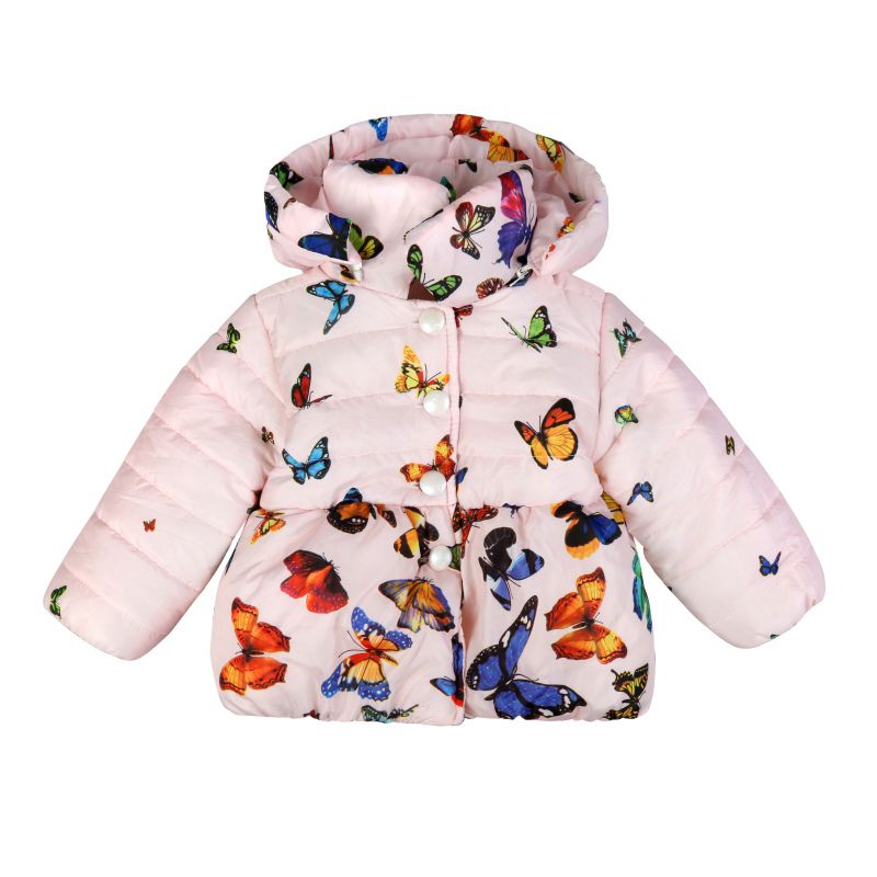 Børn piger frakke toddler baby piger vinter efterår frakke spædbørn kid bomuld sommerfugl jakke varm ydertøj: Lyserød / 18m