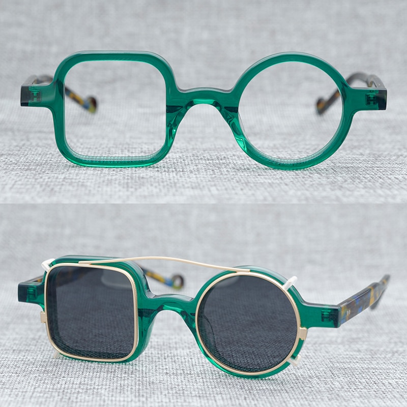 Acetaat Bril, Originele Japanse Handgemaakte Frames, Kunstenaar Versierd Asymmetrische Bril Clip-On Eyewear