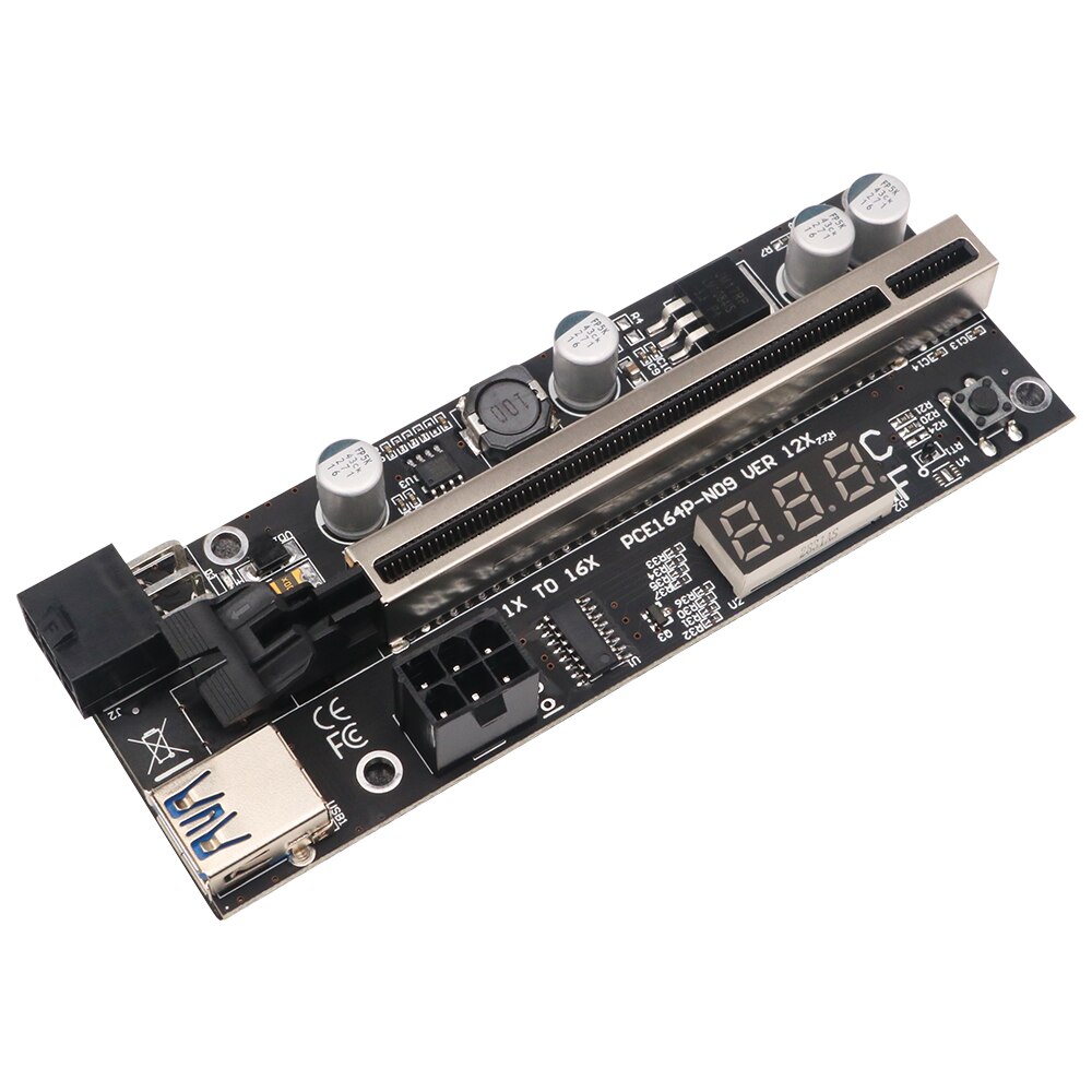 Newest Version PCIE Riser 1x to 16x Graphic Extension with Temperature Sensor for GPU Mining Powered Riser Adapter Card