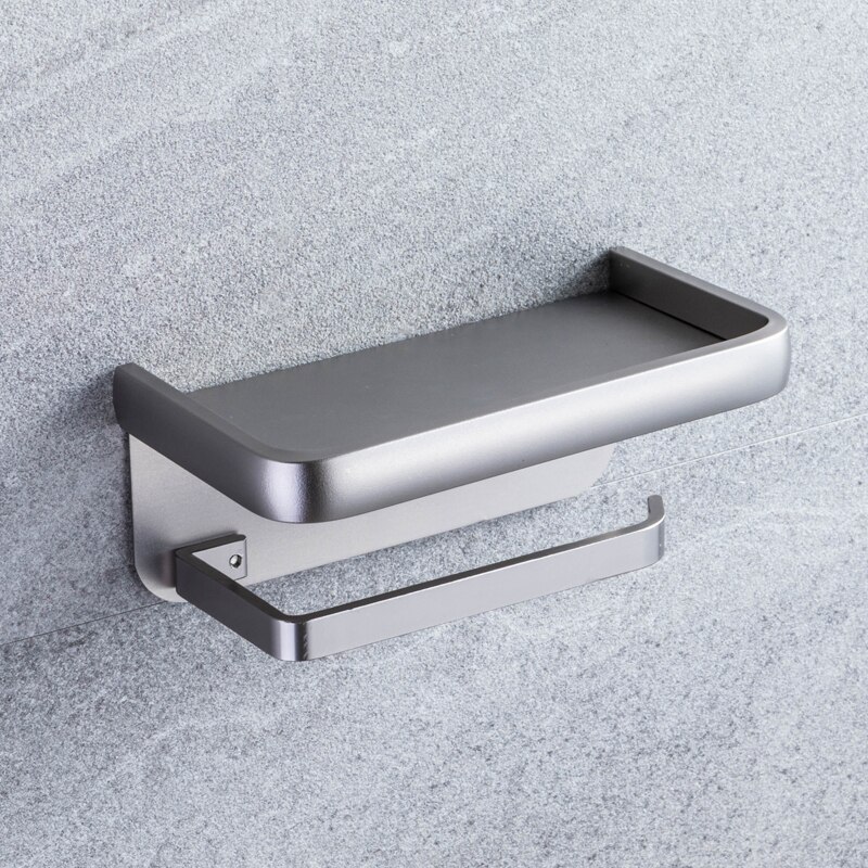Soporte de papel higiénico montado en la pared para baño, portarrollos de aluminio negro mate, soporte de papel de cocina: Gray