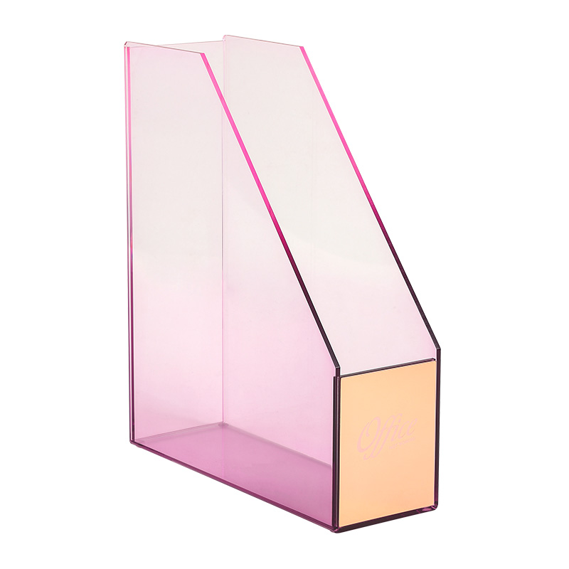Organizador de escritorio para documentos, soporte acrílico antigolpes, caja de almacenamiento para casa, oficina, libros, documentos, estuche de lápices, estante, organizador de papelería: Stand Box-Purple