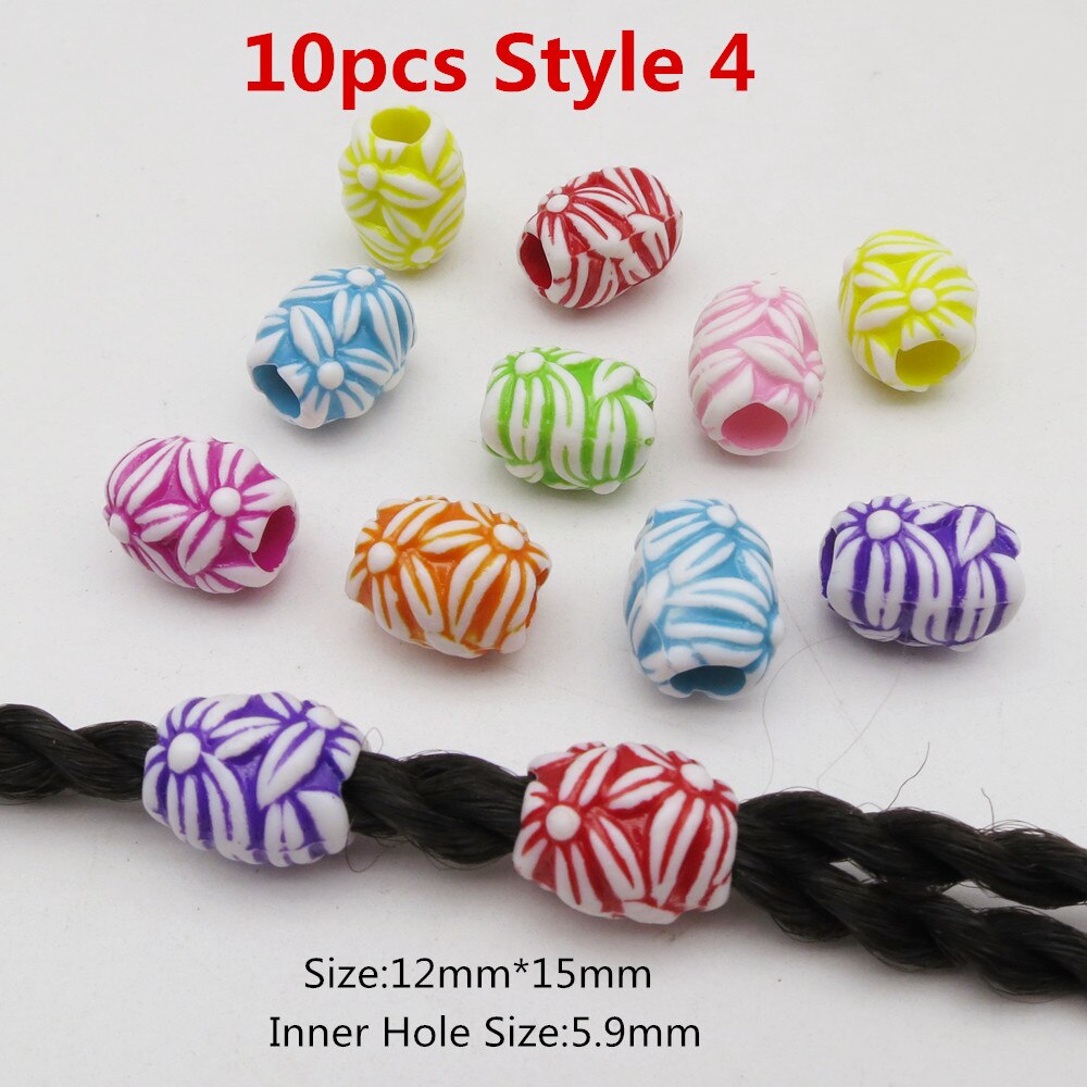 10pcs-20pcs coloured Crochet Braids hair dread dreadlock beads tube rings for Braiding Hair accessories for kids girls women: 10pcs Style 4