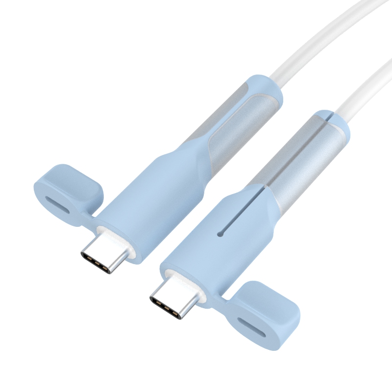 Charger Cable Protector, Type-C to Type-C/iPhone/USB A Silicone Charger Cord Protector, 2-in- Cord Protector with Cable Winder: Blue