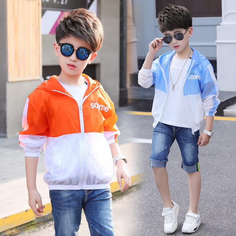 Kids Jongens Letters Gedrukt Bescherming Zomerzon Kleding Grote Maagdelijke Jas Casual Jas 6-12 Jaar Oud