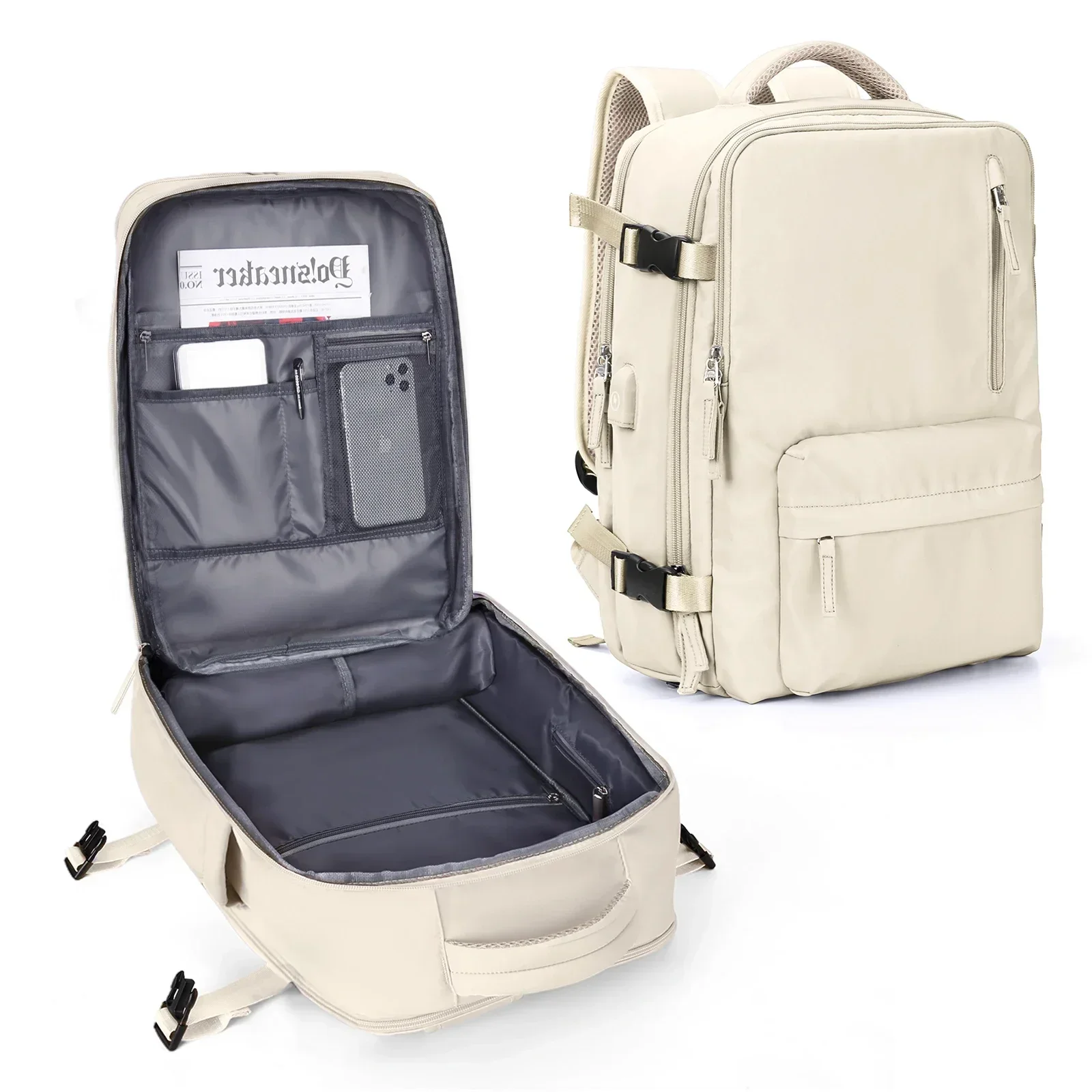 Rucksack 40x30x20 Flugzeug, Ryanair Kabine Handgepäck rucksack, Easyjet Laptop Rucksack für Flugzeug reisen, Schul rucksack: Beige