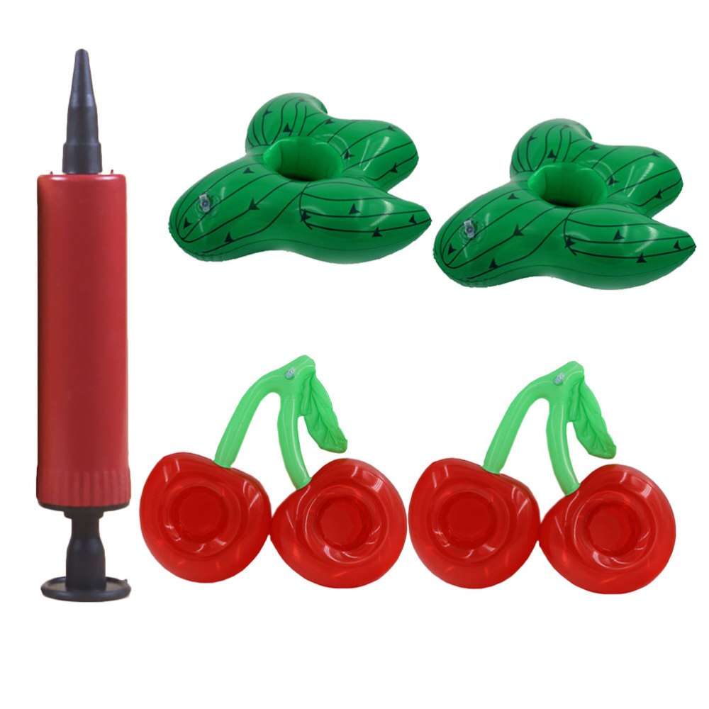 5Pcs Twee Mond Opblaasbare Cherry Vorm Onderzetters Cactus Vormige Drinken Bekerhouder Strand Drijvende Bekerhouder Zomer Party Gunsten S