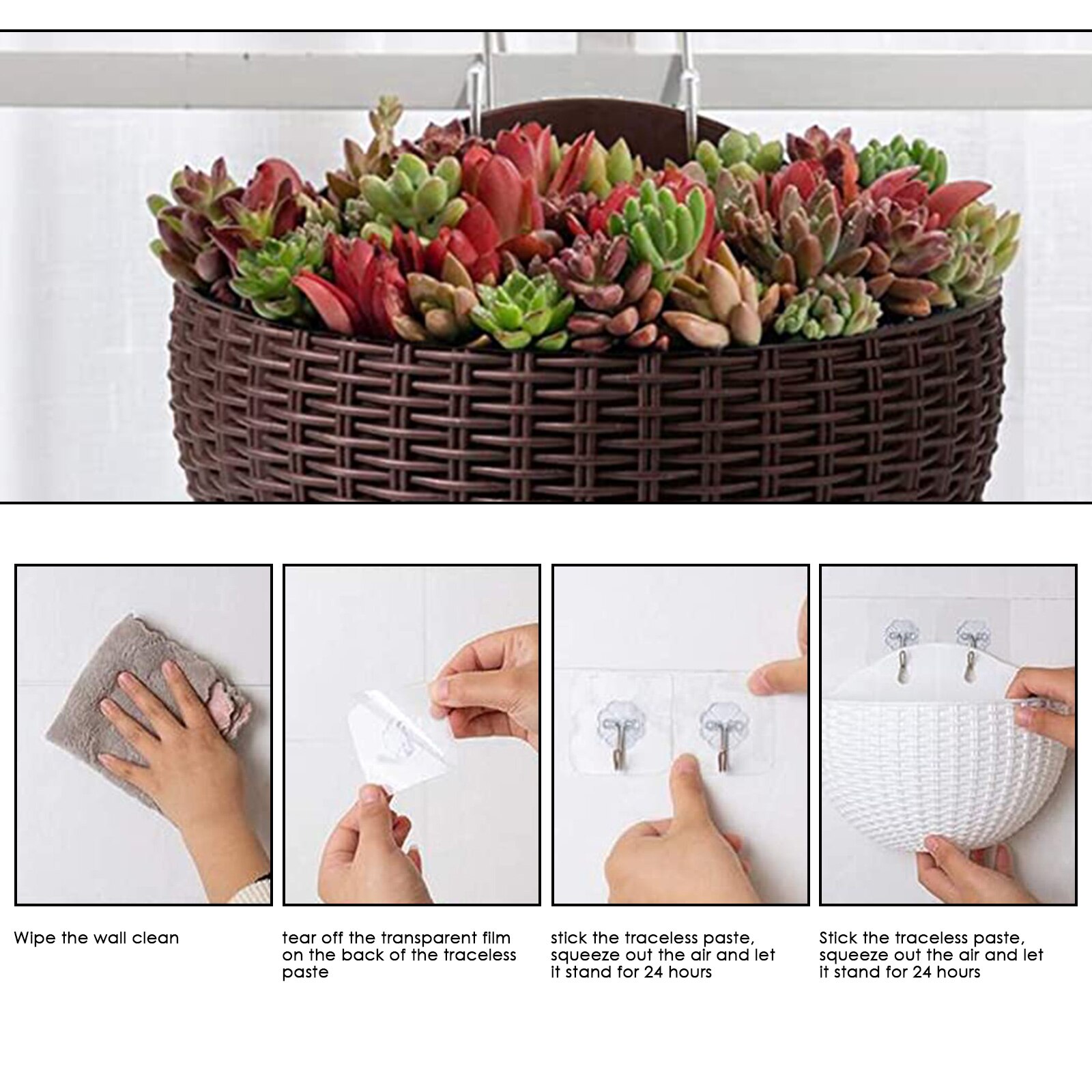 Pot de fleurs demi-rond suspendu au mur en rotin Imitation, jardinière murale semi-circulaire, balcon, panier suspendu d&#39;extérieur pour la maison