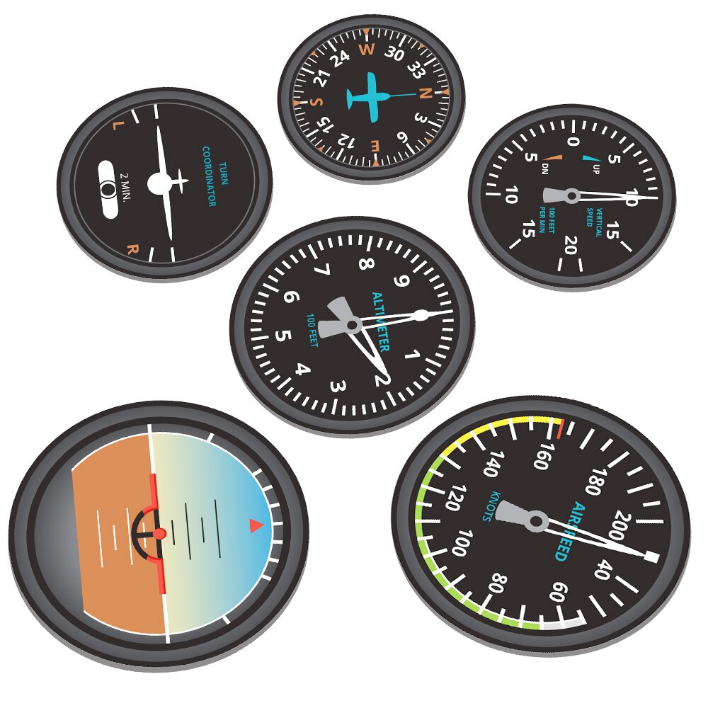 Ensemble de 6 Instruments d'aviation, sous-verres, jauges de vol d'avion, panneau de vol, décor de maison, pour pilote d'avion