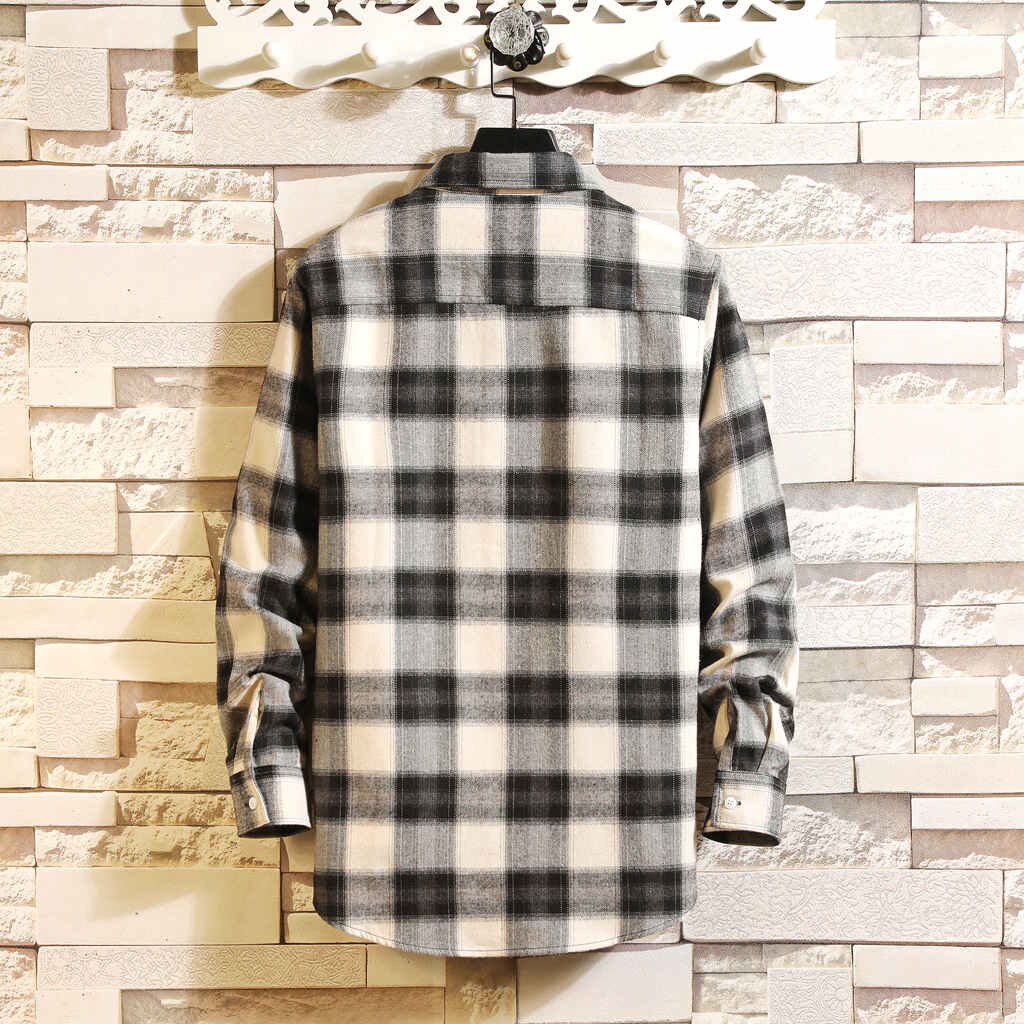 Green Plaid Print Men Shirt Classic Turn-Down Collar Chemise Homme Long Sleeve Casual Mens Shirts Slim Button Streetwear