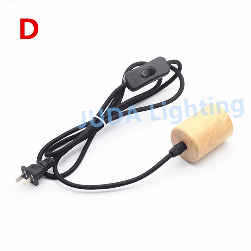 Douille en bois avec câble tressé E27, set de cordon d'alimentation avec cordon d'alimentation avec interrupteur marche/arrêt, base de lampe pour ampoule led, plafonniers: D