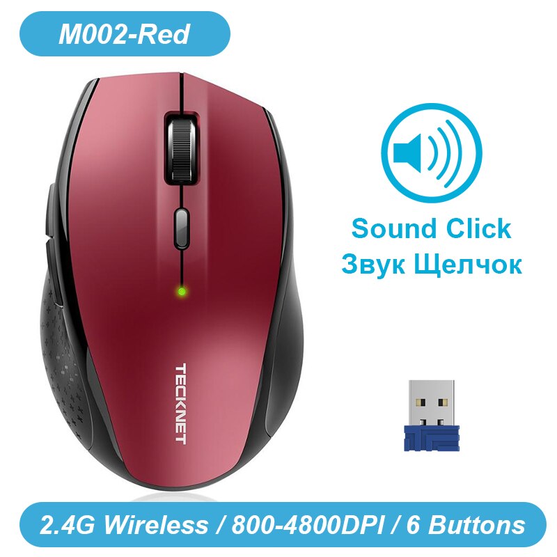 Tecknet Draadloze Muis M002 2.4Ghz Optische Draadloze Muis Usb Nano Ontvanger Voor Notebook Pc Laptop Computer 4800Dpi 6 niveaus: M002 Red