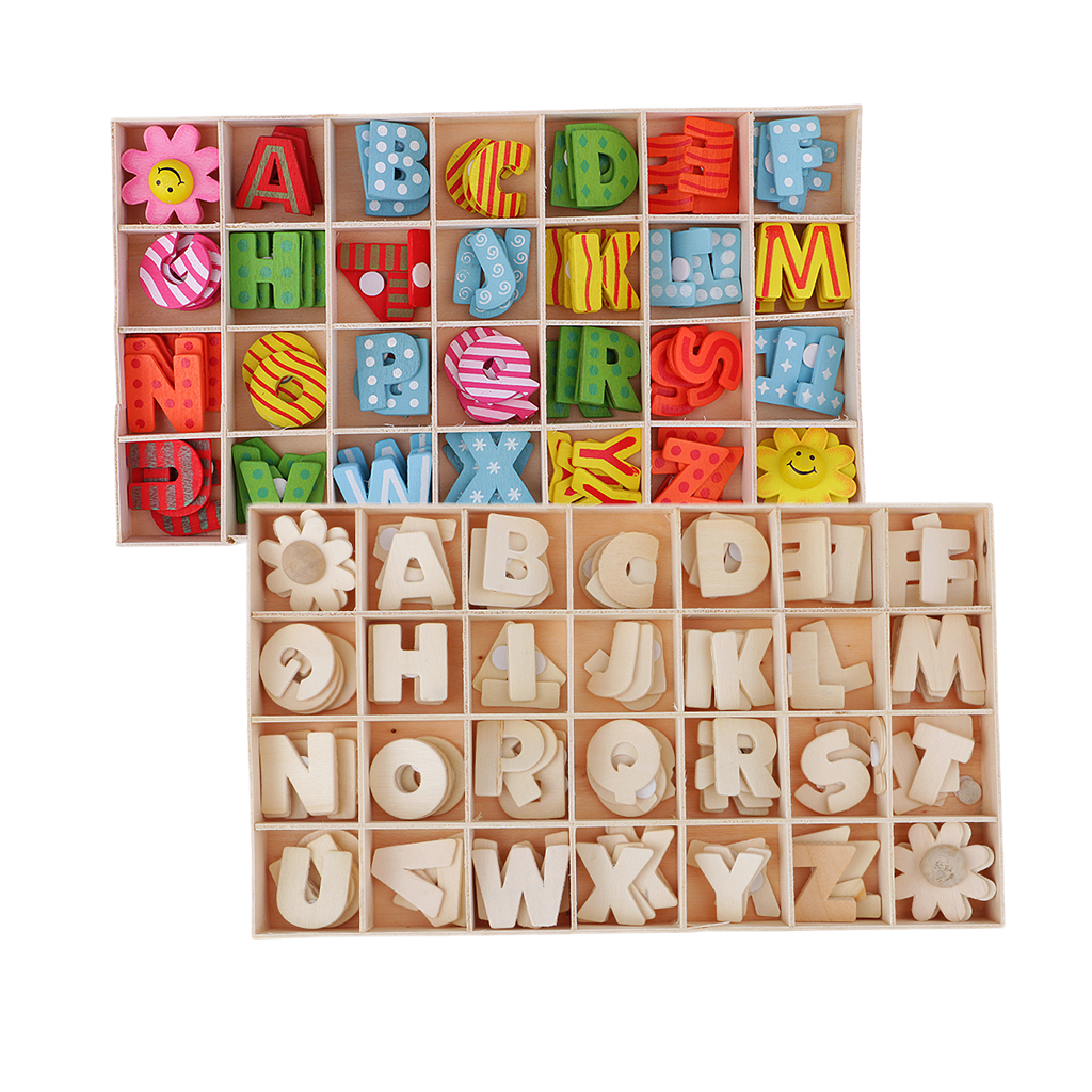 224 piezas Multicolor letras del alfabeto de Madera Juguetes para niños con bandeja de almacenamiento