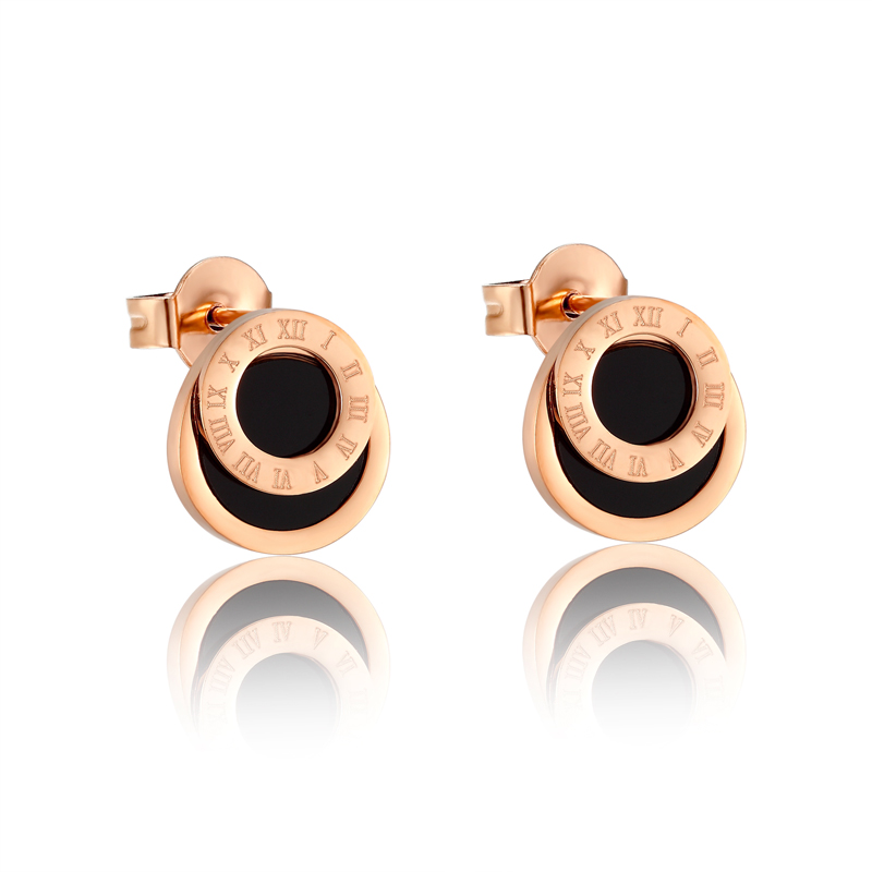 Brincos de algarismos romanos esmaltados pretos de alta qualidade para mulheres/homens meninas joias piercing titânio aço cor dourada brinco: Luz de Cor Amarela