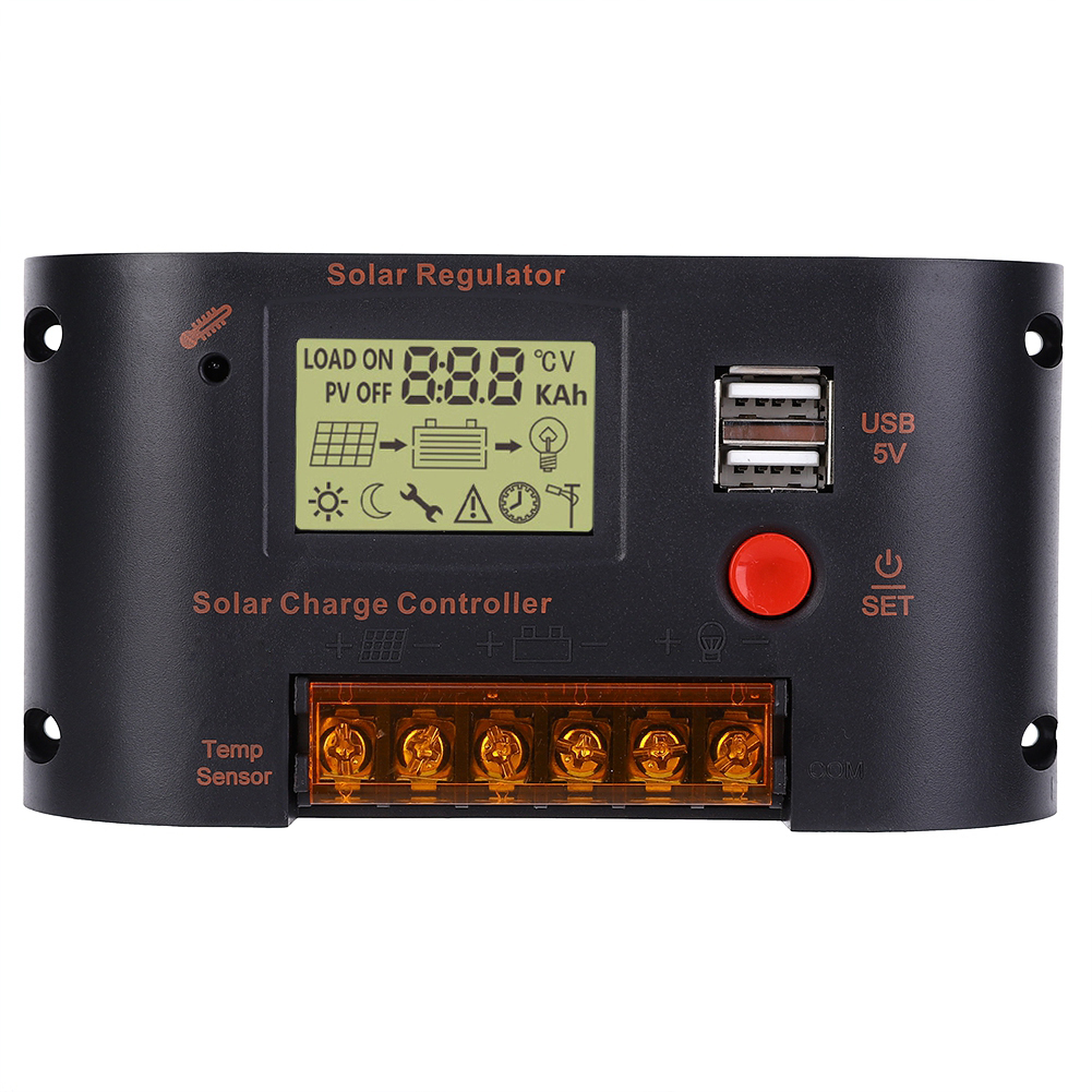 Solar Panel Regulator LCD Solar Charge Controller 10A/20A 12V/24V for Lead-Acid Battery Auto Switch Overload Protection CMB2410