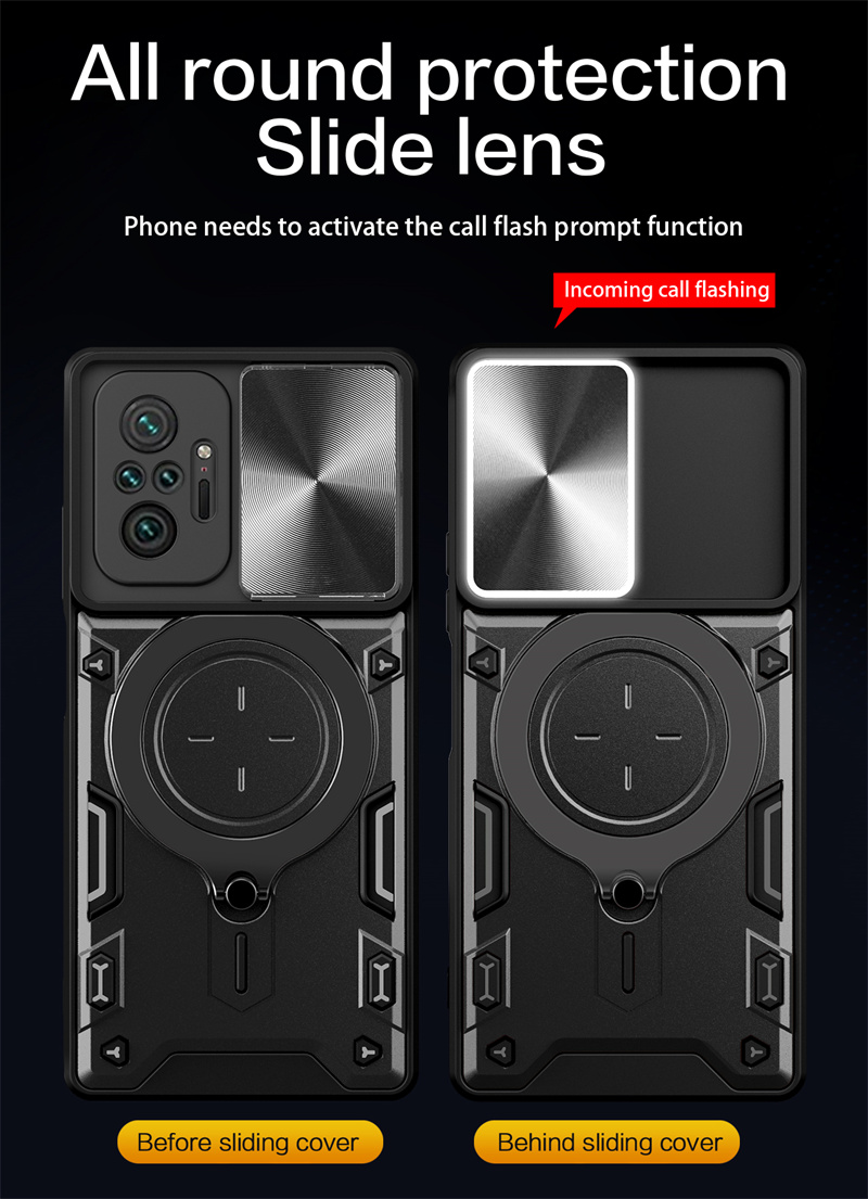 For Redmi Note10 Pro Case Slide Camera Lens Protect Armor Ring Holder Phone Case For Xiaomi Redmi Note 10 Pro Max 10S Back Cover