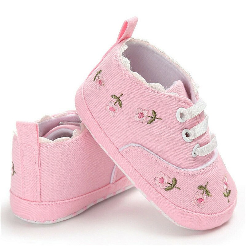 0-18m småbørn sommer prinsesse første vandrere barn kausal sko baby sko baby pige broderi blomst blød sål krybbe sko: Lyserød / 0-6 måneder