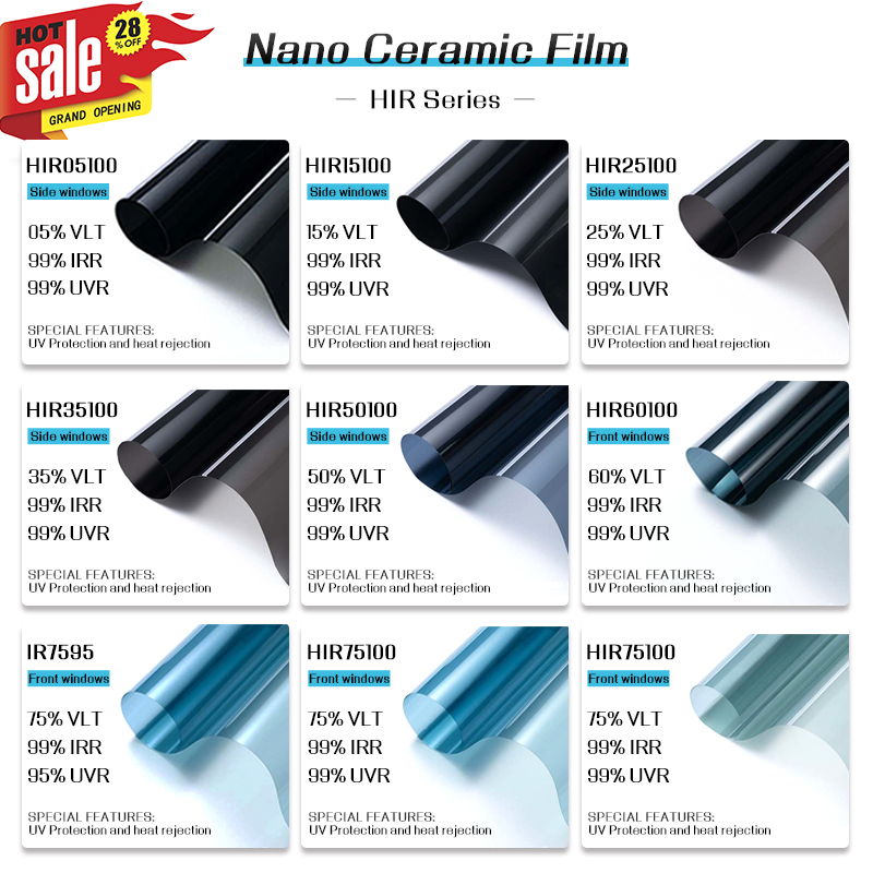 Hir100 % Fenster tönung Auto Solar- folie 2mil Nano Keramik folien UV-Schutz Hausbau Aufkleber Folien 5% ~ 75% vlt