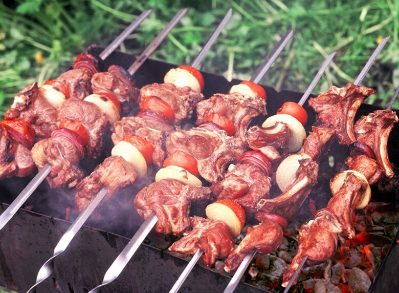 10Pcs stainless steel barbecue stick barbecue stick string camping barbecue barbecue barbecue food rack cooking tools