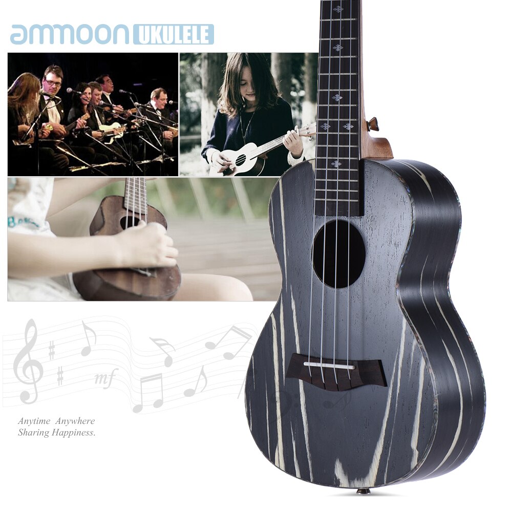 ammoon 24" Wooden Acoustic Soprano Ukulele Ukelele Uke18 Frets 4 Strings Okoume Neck Rosewood Fretboard
