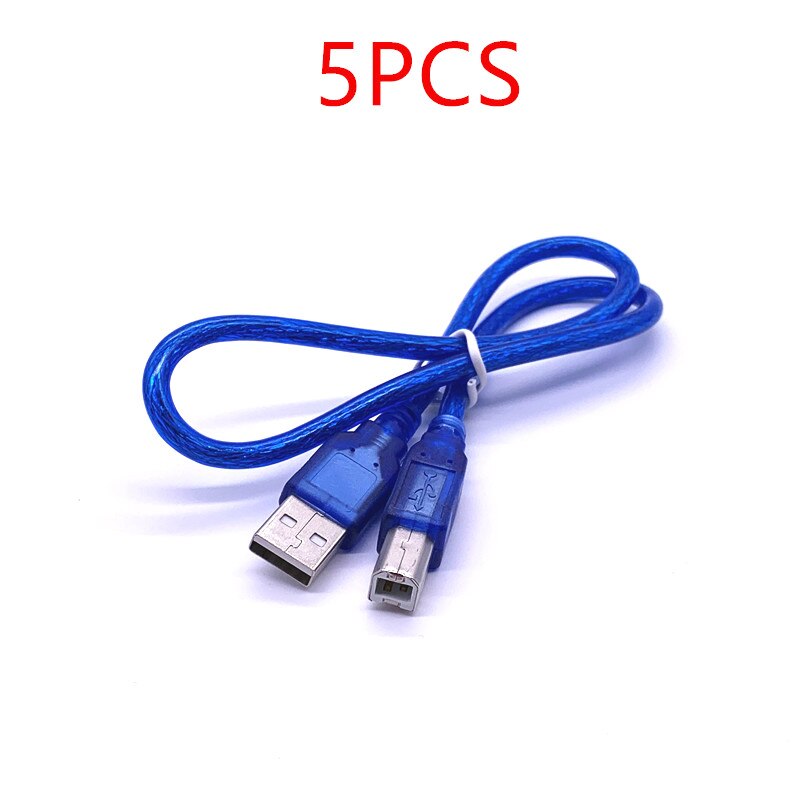 5x Transparent Blue 50cm USB 2.0 Printer Cable Type A Male To Type B Male Dual Shielding High Speed