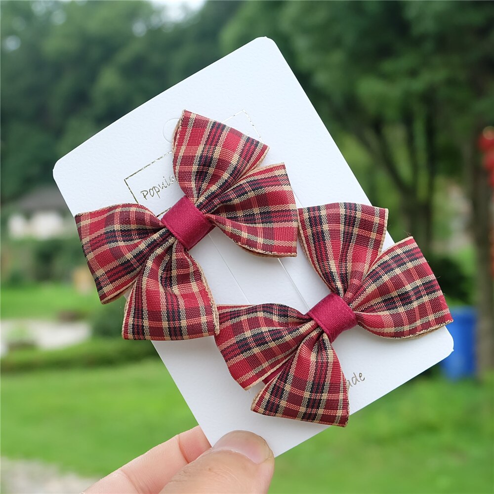 2 stuks/set meisjes strikken haarspeld klassieke geruite lint haarbanden kinderspeldjes kinderhaarkoord retro hoofddeksels haaraccessoires: 3