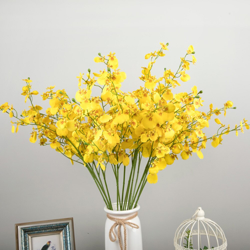 Yellow Artificial Flower Plant Home Decoration Plastic Bouquet Single Orchid Yellow Branch Flower Festive & Party Supplies